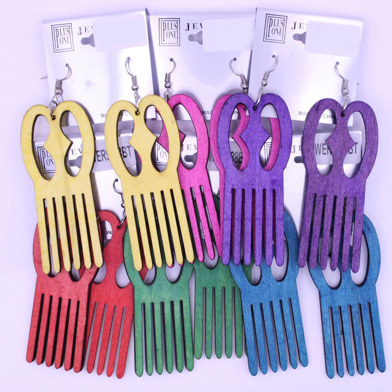 3" Adinkra Symbol Comb Earring Bright Colors .62 each pair